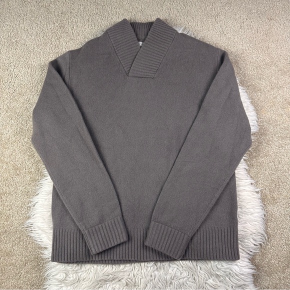 Everlane The Felted Merino Shawl Collar Sweater Taupe Gray - Picture 2 of 5